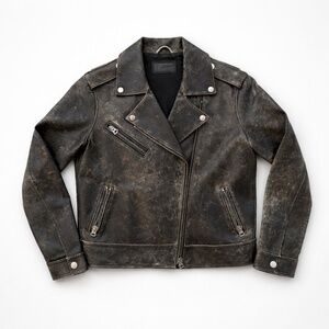 Current/Elliott distressed black/brown goat leather moto jacket